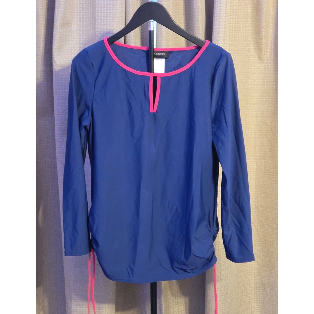 Talbots Long Sleeve Swimwear Shirt‎ Women's Size Small Navy Pink Drawstrings